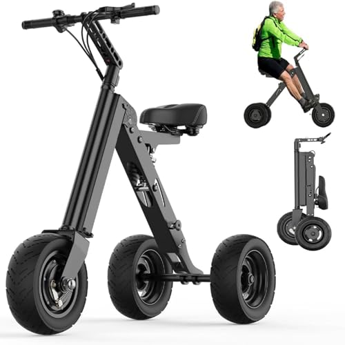 3-Rad-Elektroroller für Erwachsene–zusammenklappbarer Mobilitätsroller mit Sitz,Reichweite bis zu 24 km/h/24 km,10-Zoll-Reifen,Rückwärtsfunktion,leicht und kompakt für Senioren und Stadtreisen