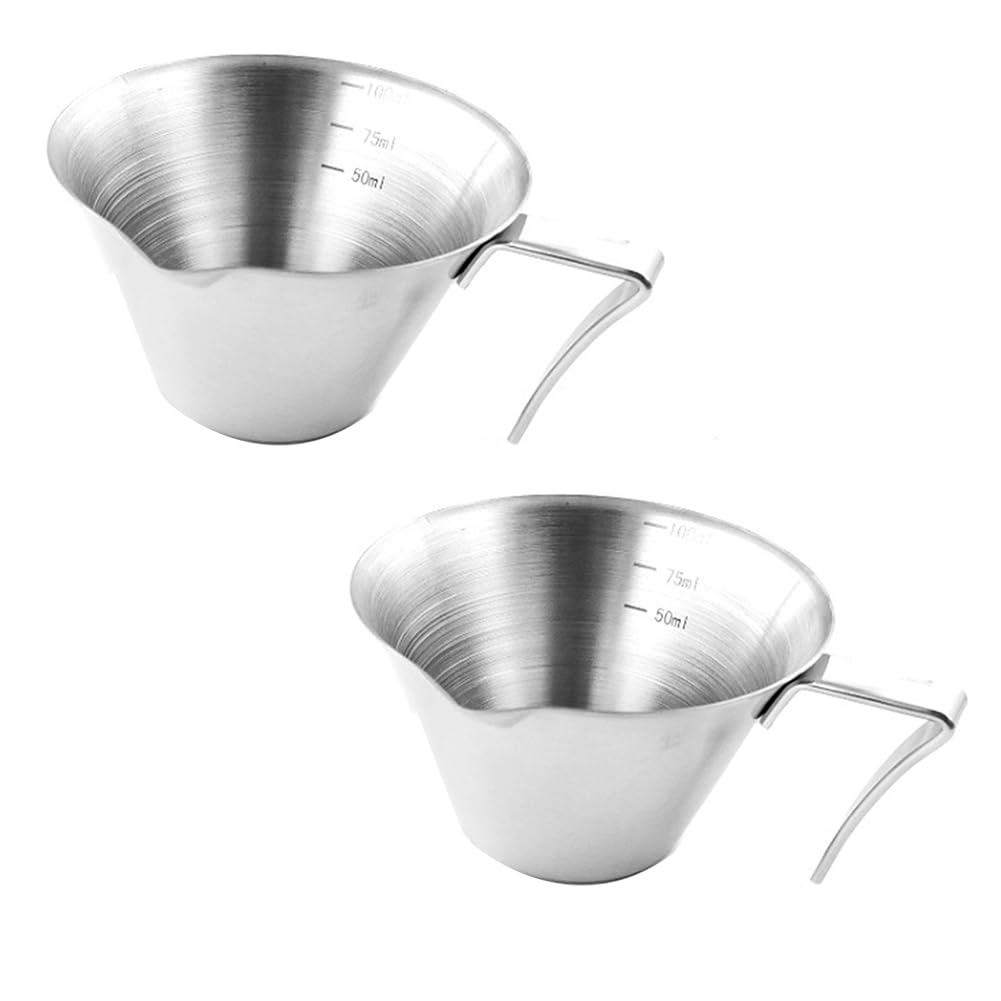 CTRLZS Espresso Pouring Cup Stainless Steel Espresso Pouring Cup with Handle 2 Pack Double Shot Espresso Cups Silver