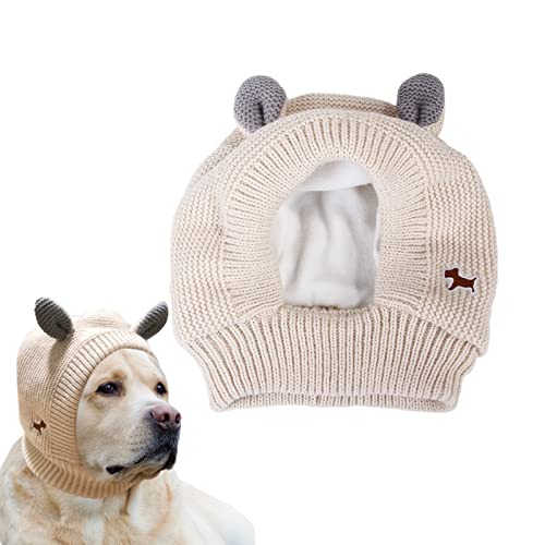 Gestrickte Hundemützen, Winter Haustier Hund Ohrenschützer Ohrenwärmer Abdeckungen Lärmschutz Hundekopf Wrap Kaninchen Kostüm Ruhige Ohren für mittelgroße Hunde Katzen (BEIGE)