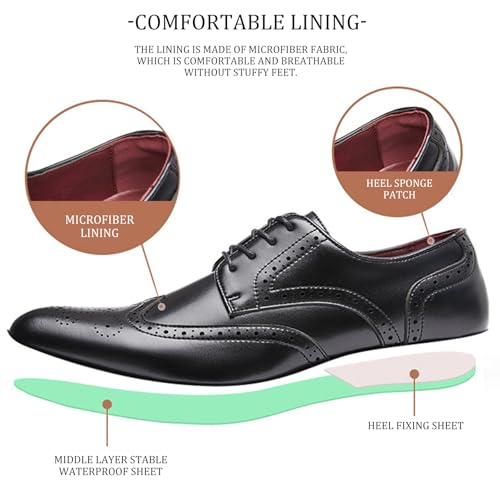 Men's Leather Wingtip Chunky Heel Oxford Shoes Business Pointed Brogue Carved Lace-Up Casual Work Dress Shoes Suitable for Work Wedding Driving3