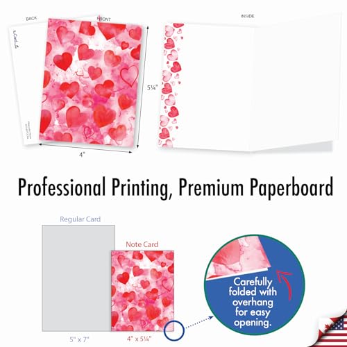 Image of The Best Card Company - 20 Assorted Blank Notecards Bulk Box Set 4 x 5.12 Inch with Envelopes (10 Designs, 2 Each) - Watercolor Hearts AM10427OCB-B2x10