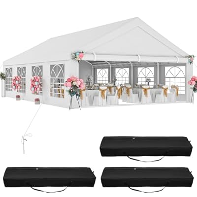 DWVO 20x30FT Large Party Tent Outdoor Heavy Duty Wedding Event Shelters Upgraded Galvanized Canopy with Large White Roof, Removable PVC Sidewalls & 3 Storage Bag