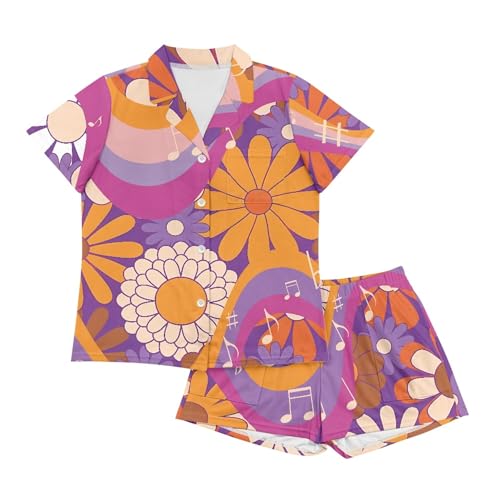 Image of Pjs Womens Short Sleeve Button Down Pajamas Set Two-Piece Nightwear with Pockets