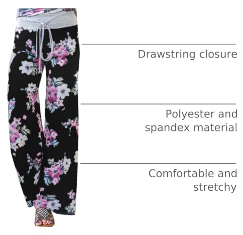 Image of iChunhua Women's Comfy Stretch Floral Print Drawstring Palazzo Wide Leg Lounge Pant
