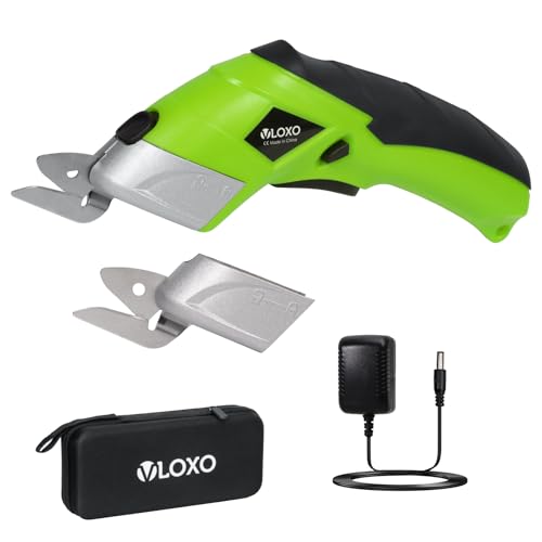 VLOXO Tijeras Electricas Carton con 2 Cuchillas de Corte Tijeras Eléctricas para Costura Cortar Cartón Cuero Alfombra Planta en Maceta Recargable Inalámbrico Tijera Electrica con Cargador- Verde