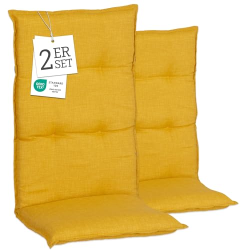 Beo Gartenstuhlauflagen Hochlehner 4er Set Barcelona | Made in EU nach Öko-Tex Standard | Hochlehner Auflagen waschbar | Atmungsaktive Stuhlauflagen Hochlehner mit Blumen in Hell-Blau