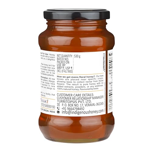 Image of INDIGENOUS HONEY Raw Karanj Honey Pure Unfiltered 17.64 oz Glass Jar | Natural Organic Unprocessed Unpasteurized Unheated Honey Pack of 1