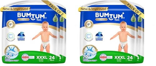 Image of Bumtum Baby Diapers | Pant Style Baby Diapers XXXL Size, 48 Count | Double Layer Leakage Protection Infused With Aloe Vera, Cottony Soft High Absorb Technology (24 Count, Pack of 4)