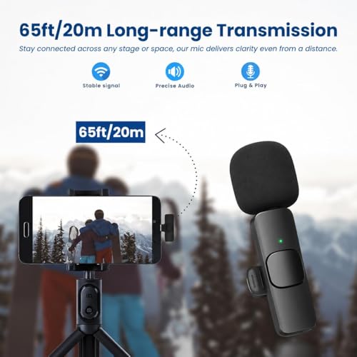 Image of K-8 Wireless Microphone, Collar Microphone for Type-C Android & iOS Noise Canceling Mic for Reels, Makeup Videos, Vlogging, Clip-On for YouTube, Singing, Video Recording, Podcasting