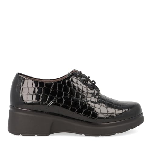 PITILLOS - Zapato Blucher Confort en Piel Charol con Cordones, cuña 10751 para: Mujer Color: Negro Talla: 38