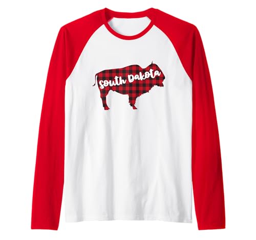 South Dakota Buffalo Bison Silhouette Country Souvenir Raglan Baseball Tee