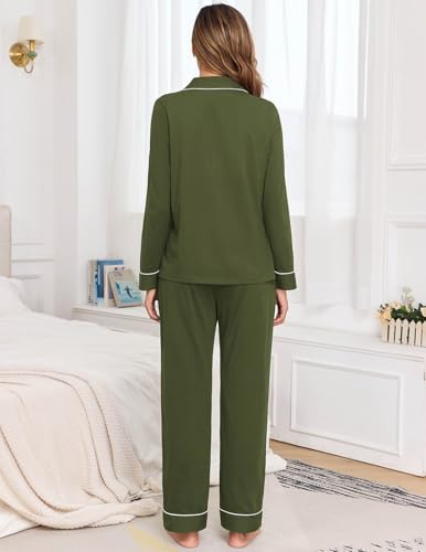 Image of Veseacky 100% Cotton Women's Pajama Set Long Sleeve Button Down Sleepwear Soft Pjs Lounge Sets Nightwear Pjs XS-XXL