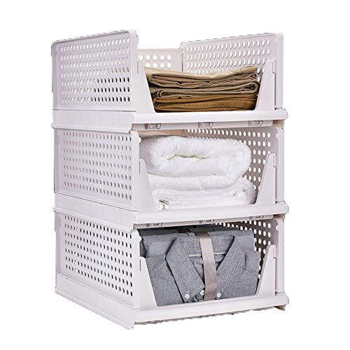 4x Foldable Stackable Slidable Multi Purpose Plastic Storage Drawer Box L