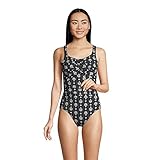 Lands' End Womens Slender Carmela Underwire One Piece Swimsuit Black/Ivory Geo Damask D-Cup 14