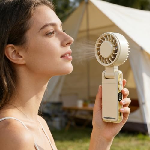 Ventilador de mano portátil recargable de 5 velocidades para colgar en mochila 8