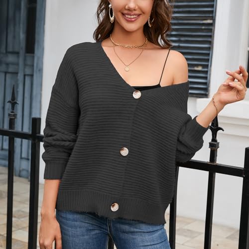 Image of Ribbed Cardigans for Women, Button Up, Long Sleeve, V Neck, Lightweight, Fall Outfits for Women 2025