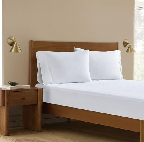 London Fog Premium Waterproof Hypoallergenic White Cotton 1-Piece Queen Mattress Protector, basic, 80% Cotton/20% Polyester, for Men and Women, OEKO-TEX Certified Confidence