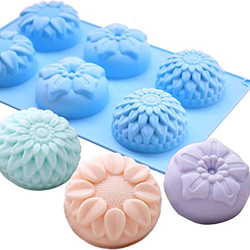 Echodo 6 Cavity Silicone Flower Soap Mold Chrysanthemum Sunflower Mixed Flower Shapes Cupcake Backing Mold For Homemade Soap, Cake, Cupcake, Bread, Muffin, Pudding Cake Molds, Soap Silicone Moulds … #TOP2