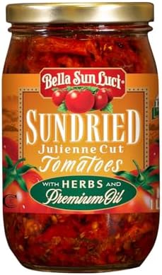 Bella Sun Luci Sun Dried Tomatoes Julienne Cut in Olive Oil, 16 Oz Glass Jar, Mediterranean Italian Style Sun‑Ripened Tomatoes in Oil, Kosher, Vegan, Gluten‑Free, Pasta Pizza Salad Ingredient, Premium Pantry
