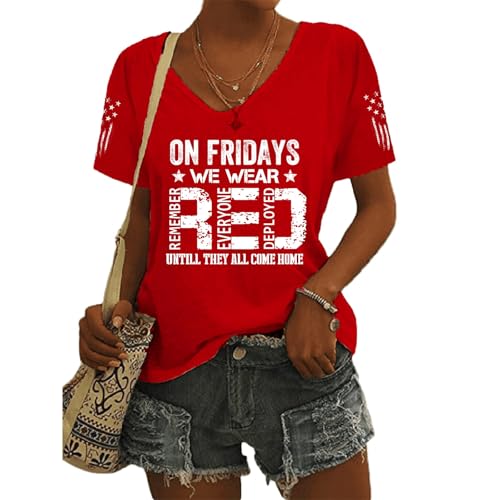 We Wear Red on Fridays Shirt, Remember Everyone Deployed, Military T-Shirt for Women (US, Alpha, XX-Large, Regular, Regular, red)