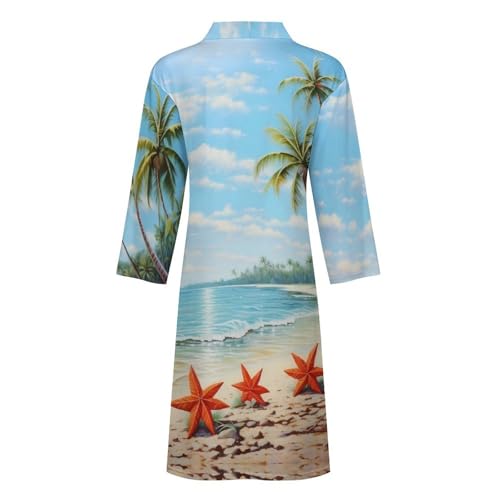 Beach Starfish Sea Animal Men's Bathrobes Lightweight Sleepwear Long Sleeve Loungewear Nightgown Pajamas4