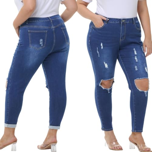 Tulucky Women's Plus Size Boyfriend Jeans Distressed Ripped Denim Pants Comfy Stretch Skinny Jeans4
