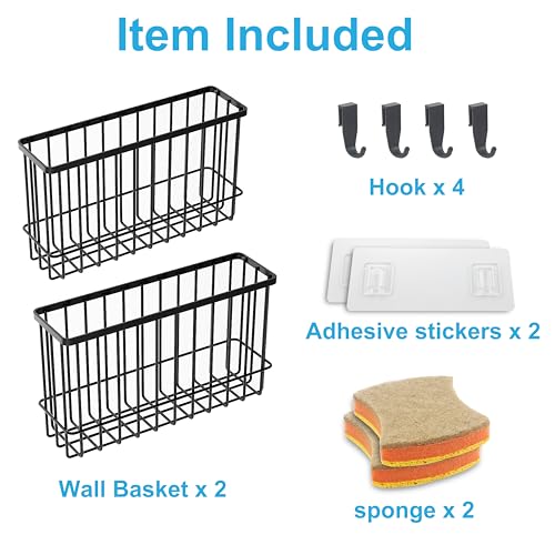 Cabinet Door Organizer Basket 2 Pack, Foil and Plastic Wrap Organizer with 2 Sponges, Lid Organizers Inside Cabinet, Metal Basket for Kitchen Organizers and Storage, Utility, Black (Medium,Large) - Thumbnail 5