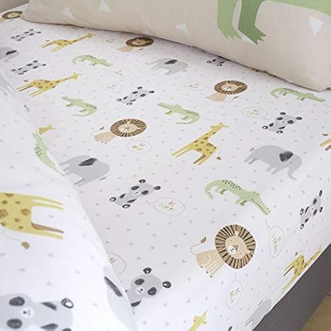 Catherine Lansfield Kids Roarsome Animals Easy Care Junior Fitted Sheet Natural Cover