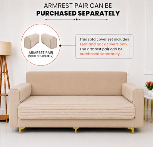Image of Homerz Premium Rabbit Fur Sofa Cover with Anti-Skid Backing, Soft Plush Fabric Sofa Protector for Living Room Furniture (Beige, 7 (3+2+2) Seater, Only Seat Cover)