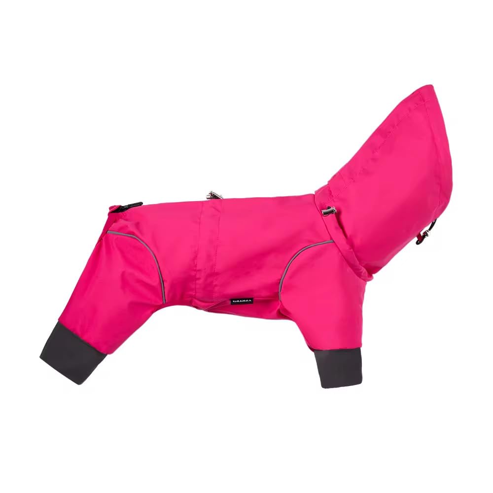 Wooffings Dog Raincoat, Full Coverage Waterproof Pet Apparel, Lightweight Material, Available in Light Blue, Pink, Purple, Teal, Multiple Sizes, with Lead Hole and Adjustable Hood (Pink, 4)