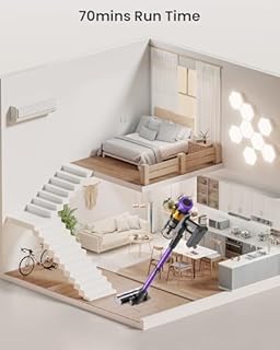 Cordless Vacuum Cleaner, 650W 55KPA 70 Mins Vacuum Cleaners for Home, Self-Standing Cordless Vacuum with Charging Dock Station, LED Display, Upgraded Anti-Tangle Stick Vacuum for Pet Hair/Carpet/Floor