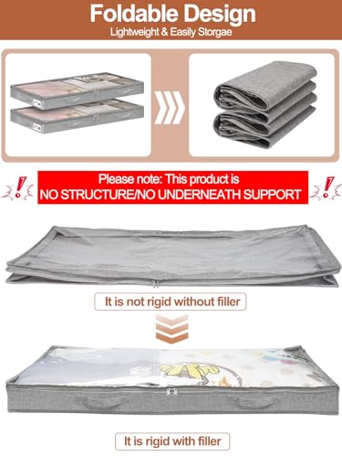 Image of punemi Low-Profile Under Bed Storage Containers, 20 x 40 x 3 in, 4 Pack