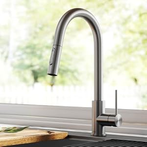 KRAUS Oletto Contemporary Pull-Down Single Handle Kitchen Faucet in Spot Free Stainless Steel, KPF-3104SFS KRAUS Oletto Contemporary Pull Down Single Handle Kitchen Faucet in Spot Free Stainless Steel KPF 3104SFS