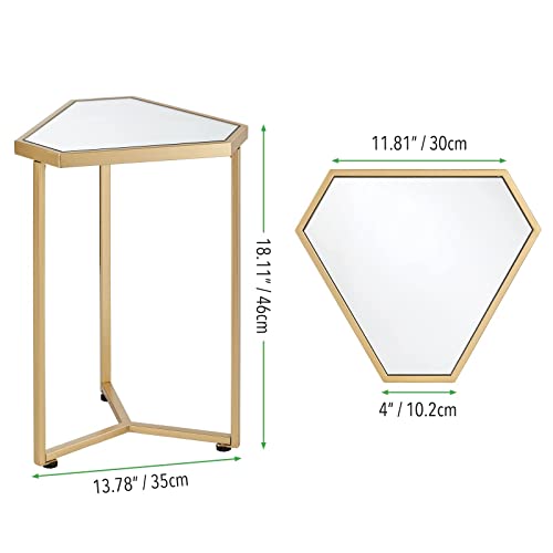 Mdesign Triangle Metal & Mirror In-Lay Accent Table - Small Side/End/Drink Table - Decorative Legs, Mirror Top - Home Decor Accent Furniture For Living Room, Bedroom- Soft Brass/Mirror #TOP2