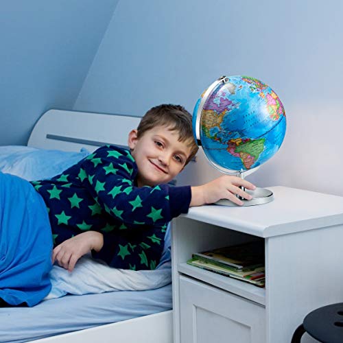Led Illuminated Globe Of The World With Sturdy Chrome Rotating Display Stand - 3 In 1 Educational Geography Map, Light Up Earth Constellation Globe Stem For Kids & Adults| Nightlight, 13.5 Inch Tall #TOP4
