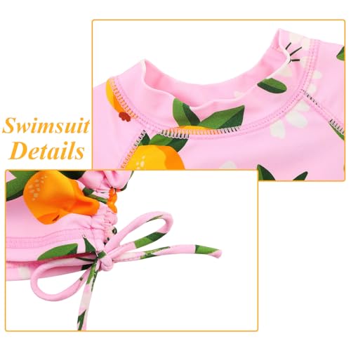 Image of BAOHULU Girls Two Piece Swimsuits Rash Guard Ruffle Bikini Skirt Short Sleeves Beach Dress Swimwear UPF 50+ 3-12Y