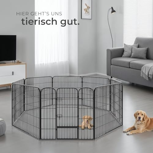 tectake Welpenauslauf 80 cm hoch, 8 Gitter, Welpenlaufstall, Freigehege, Tierlaufstall faltbar, Freilaufgehege, Hundelaufstall mit Tür, für Hunde, Katzen, Hasen, Meerschweinchen, Kleintiere - schwarz