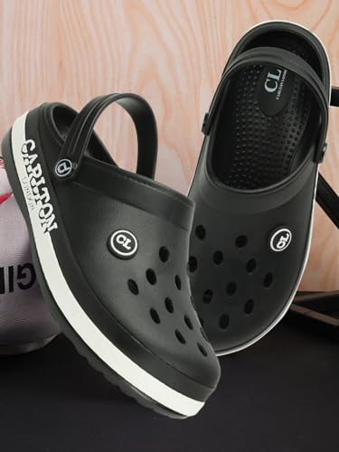 Image of Carlton London Men's Perforated Two-Tone Slip-On Clogs - Lightweight, Breathable, & Waterproof Comfort Footwear for Men | Anti-Slip EVA Rubber Clogs with Backstrap for Indoor, Outdoor, & Beach Wear