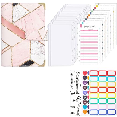 Classeur budgétaire en cuir A6 avec 12 enveloppes zippées et étiquettes pour économiser