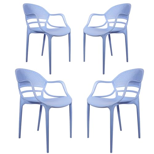 Image of DIYA Sunset Stackable Plastic Chair for Study & Home | Ergonomic Arm Chair | Living Room, Balcony & Outdoor Use | Durable PP Body, 1-Year Warranty - Set of 4 (Blue)