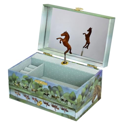 TROUSSELIER - Cheval de Normandie - Boîte à Bijoux Musicale - Idéal Cadeau Jeune Fille - Phosphorescent - Brille dans la nuit - Musique Beautiful Dreamer - Colori Vert