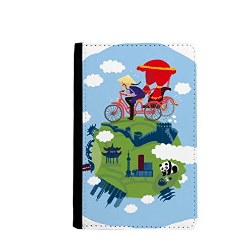Porte-passeport chinois et porte-cartes motif Grande Muraille de Chine en cuir