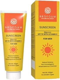 Brofoam Men's Sunscreen SPF 70 with Vitamin C, PA++++,Non-Comedogenic, Broad Spectrum UVA/UVB Protection, 100g Price In India