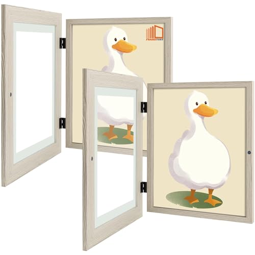 Frametory 2 Pack Magnetic Kids Art Frames, 8.5x11 Inch Artwork Display Storage Frame for Drawings & Photos, Grey Front Opening Frame Changeable for Wall, Holds Up to 50+ Crafts, 3D Paintings