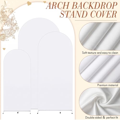 Image of VitalCozy Set of 3 Arch Covers 6ft, 6.5ft, 7.2ft White | Arch Covers Stretchy Backdrop for Wedding Baby Shower Birthday Photo Booth Decoration, Fits Arch Frame, Frame Not Included