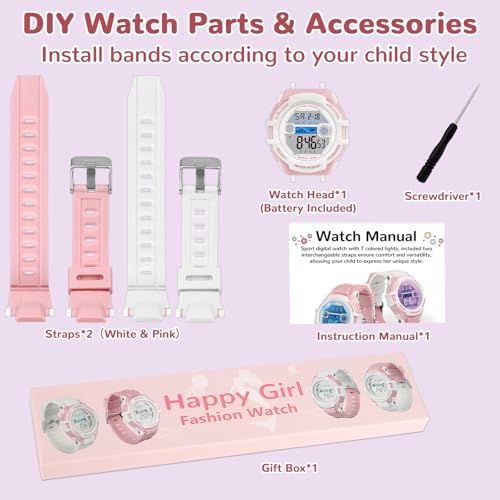 SOCICO Kids Digital Watches for Teen Boys Girls, 7 Color Lights Waterproof Sports Watch for Kids with 2 Interchangeable Straps Stopwatch Alarm, Great Present for Ages 8-18 Teenagers2