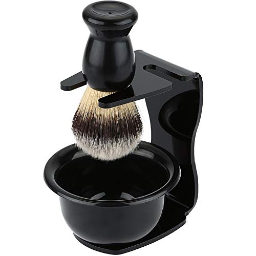 Hisight 3pcs Men Shaving Set, Badger Hair Brush, Shaving Razor Holder Stand, Soap Bowl, Wet Shaving Kit for Men Gift (Black)