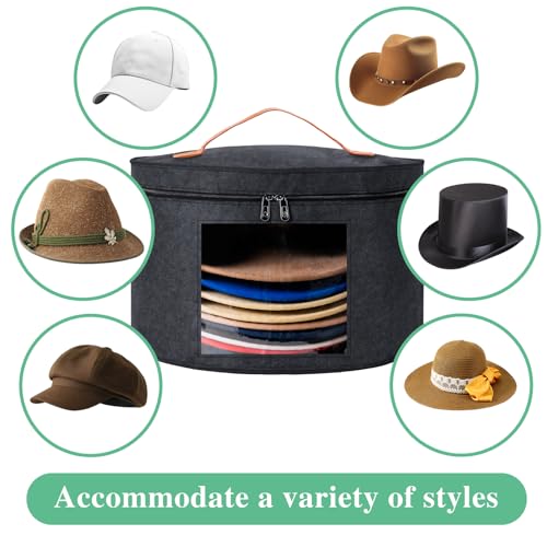 Hat Box, Round Hat Storage Boxes for Women & Men, Foldable Felt Hat Boxes with Lids, Carrying & Storing Various Types of Hats, FoldableTravel Cap Boxes (16.5" D x 9.5" H, Dark gray)