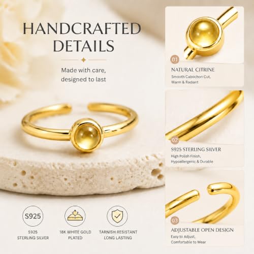 Natural Citrine Ring for Women 925 Sterling Silver Adjustable Open Ring - image 3