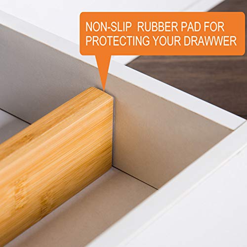 Bamboo Drawer Dividers, Spring Loaded Adjustable Drawer Separators (2.1" High, 17.52"-21.65"), Perfect Expandable Wooden Drawer Dividers for Kitchen, Bedroom, Bathroom, Dresser & Office